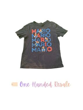 🍄 GAP Kids Dark Blue Super Mario Graphic Tee Blue Red Mario Name Print M